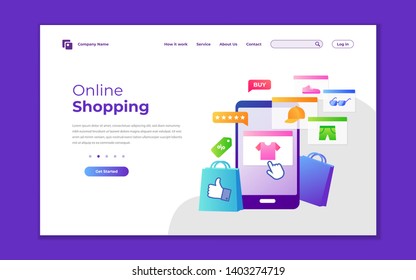Landing page template of Online Shopping. Modern flat design concept of web page design for website and mobile website. Vector Illustration