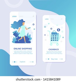 Landing page template for online Shopping with flat people characters and bags. Concept for website banner, mobile app templates, e commerce sales, digital marketing. Vector illustration