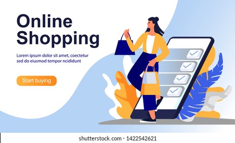 Landing page template of online shopping. Modern flat design concept of web page design for website and mobile website. Easy to edit and customize. Vector illustration