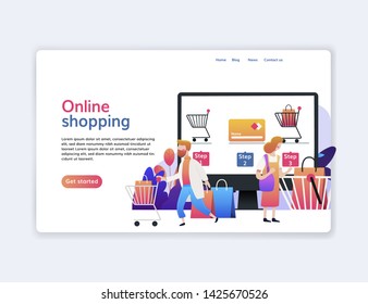 Landing page template of Online Shopping. Modern flat design concept of web page design for website. template and background.Vector illustration.