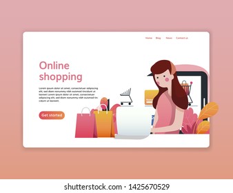 Landing page template of Online Shopping. Modern flat design concept of web page design for website. template and background.Vector illustration.