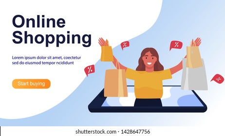 Landing page template of online shopping. Modern flat design concept of web page design for website and mobile website. Easy to edit and customize. Vector illustration