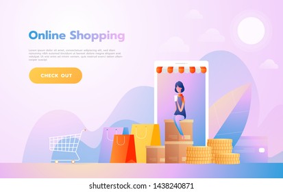 Landing page template of Online Shopping. Modern flat design concept of web page design for website and mobile website. Vector illustration