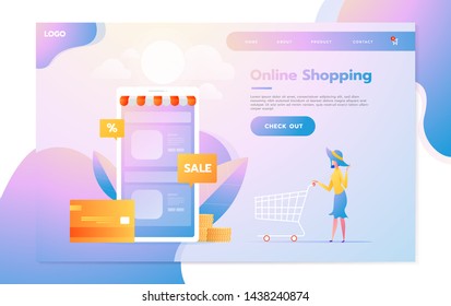 Landing page template of Online Shopping. Modern flat design concept of web page design for website and mobile website. Vector illustration