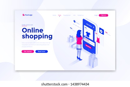 Landing page template of Online Shopping. Modern isometric design concept of web page design for website and mobile website. Easy to edit and customize. Vector illustration