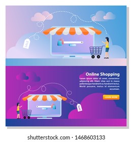 Landing page template of Online Shopping. Online shopping banner. Modern flat design concept of web page design for website and mobile website. Vector Illustration