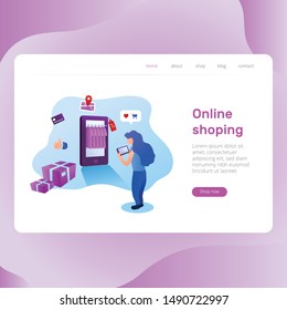 Landing page template of Online Shopping. Modern flat design concept of web page design for website and mobile website. Vector Illustration