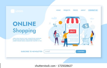 Landing Page template of Online Shopping. Concept of web page design for website and mobile website. Cartoon Flat Character Vector Illustration