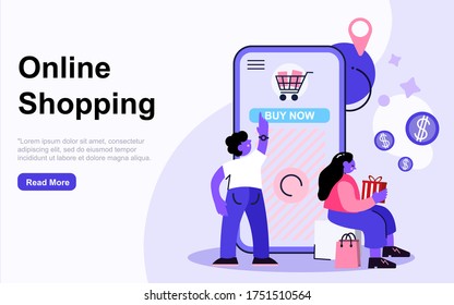 Landing page template online shopping concept with people characters. Modern flat design web page design for website and mobile website. Vector illustration EPS
