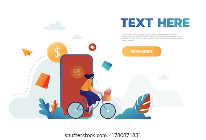 Landing page template of Online Shopping. Modern flat design concept of web page design for website and mobile website. Easy to edit and customize. Vector illustration.