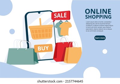 Landing page template of Online Shopping. Modern flat design concept of web page design for website and mobile website. Easy to edit and customize. Vector illustration