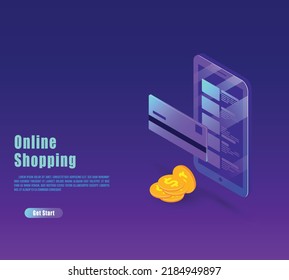 Landing page template of Online Shopping. Modern flat design concept of web page design for website and mobile website. Isometric shopping online and payment online concepts. 