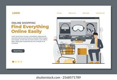 Landing page template for online shopping, offering user friendly design and seamless e-commerce 