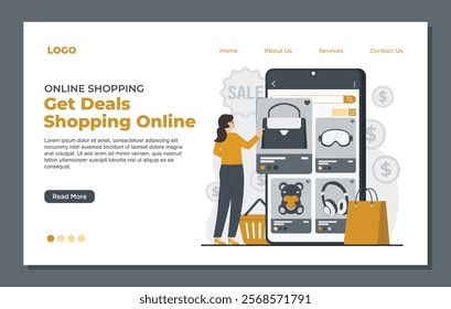 Landing page template for online shopping, offering user friendly design and seamless e-commerce 