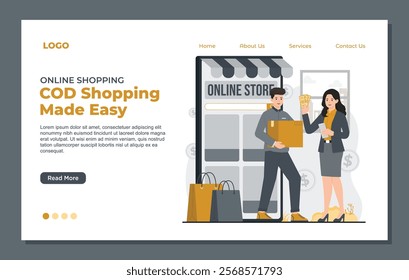 Landing page template for online shopping, offering user friendly design and seamless e-commerce 