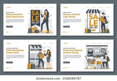 Landing page template for online shopping mega sale, featuring exclusive deals and boosting e-commerce engagement