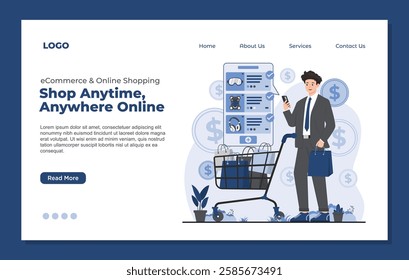 Landing page template online shopping concept ecommerce transactions digital marketplace payment