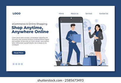 Landing page template online shopping concept ecommerce transactions digital marketplace payment