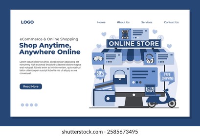 Landing page template online shopping concept ecommerce transactions digital marketplace payment