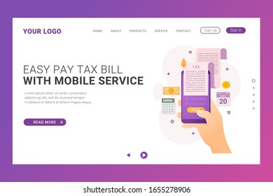 Landing page template online tax payment service through computers and mobile phones design concept