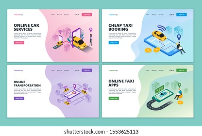 Landing page template of online taxi, car sharing service, online city transportation for website and mobile website development