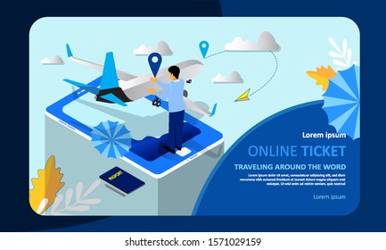 Landing page template Online Travelling Illustration. Flat style concept of web page design for website and mobile website. EPS 10