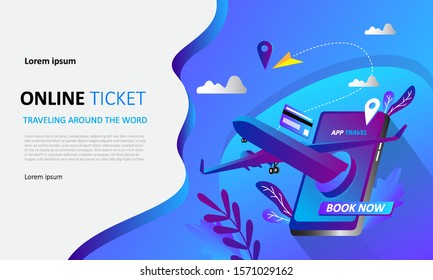 Landing page template Online Travelling Illustration. Flat style concept of web page design for website and mobile website. EPS 10