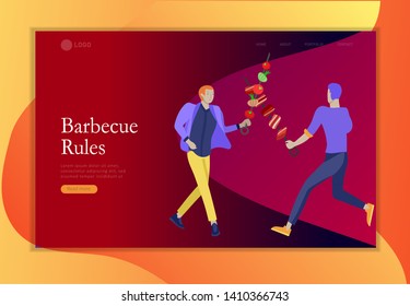 Landing page template people preparing barbecue. BBQ party. People grilling meat. Conceptual Modern and Trendy colorful vector illustration. Web template.