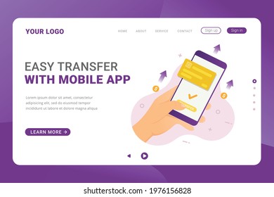 Landing page template people sending money with mobile app payment