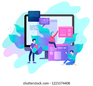 Landing page template of planning timework management people. Businnes Start Up Concept. Income and Success. Workers are studying the infographic, the analysis of evolutionary scale. Vector Business