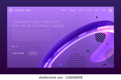 Landing page template with polygonal wireframe surface structure and geometric patterns for business website design. Eps10 vector illustration