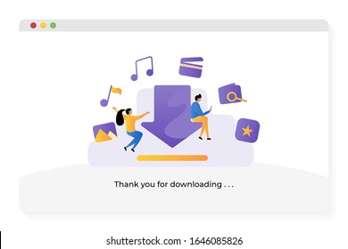 landing page template portfolio presentation with people flat illustration style. showing brush, movie, image, and profile icon. easy use and editable. vector illustration