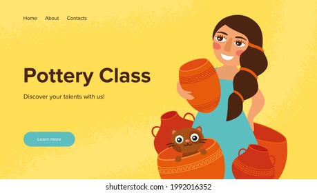 Landing page template Pottery Class vector character illustration. Flat illustration concept of website design.
