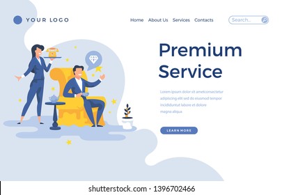 Landing Page Template Premium Service Online Banking Concept With People Characters. Modern Flat Design Web Page For Website And Mobile Apps. Vector Illustration