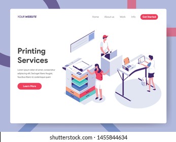 Landing page template of Printing Service Illustration Concept. Isometric design concept of web page design for website and mobile website.Vector illustration