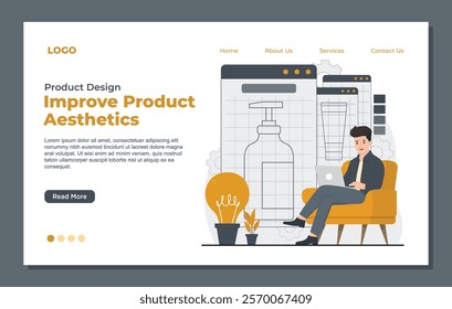 Landing page template for product design, focusing on creative workflows packaging