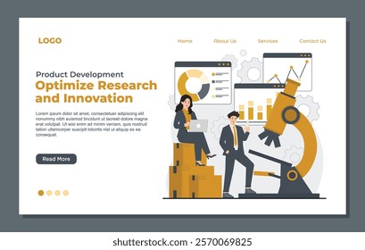 Landing page Template for product development research, focusing on optimizing workflows, enhancing innovation, and aligning market strategies