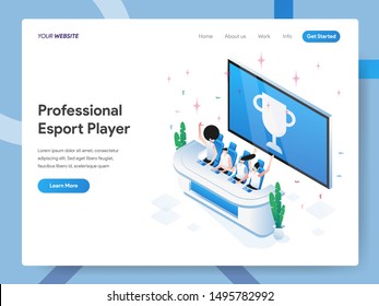 Landing page template of Professional Esport Player Isometric Illustration Concept. Modern design concept of web page design for website and mobile website.Vector illustration EPS 10