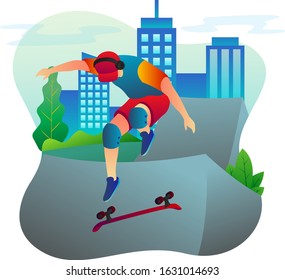 Landing page template of professional skateboarder playing in a city park, also can use for website template and many more