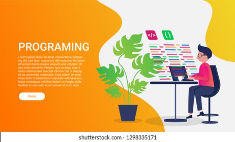 Landing page template of programing. Landing page template of development . Modern flat design concept of web page design for website and mobile website. Easy to edit and customize. 