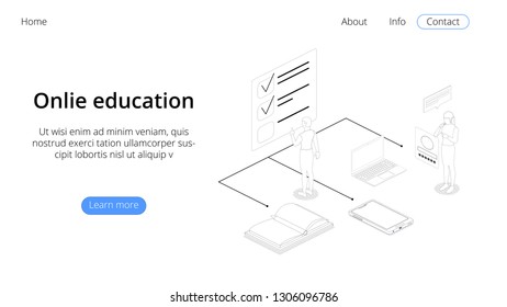 Landing page template. Programming course modern flat design isometric concept. Landing page template for online course. Conceptual isometric vector illustration for web and graphic design.