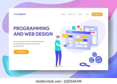 Landing page template of PROGRAMMING AND WEB DESIGN Concept. Modern illustration flat design concept of web page design for website and mobile website.Vector illustration - Vector
