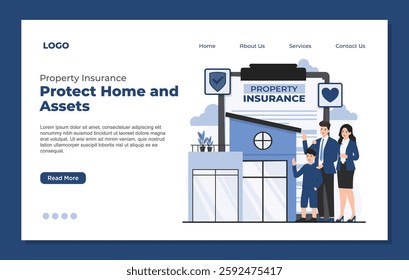 Landing page template property insurance concept protection for homes and assets house Secure your investments today
