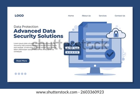 Landing page template Protect personal data with strong cybersecurity. Stay secure server cloud file transaction password padlock online with encryption, authentication, and privacy