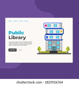 Landing page template of Public Library. Modern flat design concept of web page design for website and mobile website. Easy to edit and customize. Vector Illustration