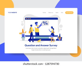 Landing page template of Question and Answer Survey Illustration Concept. Modern flat design concept of web page design for website and mobile website.Vector illustration