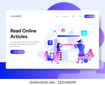 Landing page template of Read Online Articles Concept. Modern flat design concept of web page design for website and mobile website.Vector illustration