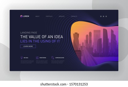 Landing page template for real estate. Modern web page design concept layout for website, powerpoint template, keynote presentation, facebook banner, brochure cover, annual report, social media banner