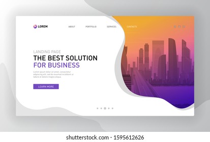 Landing Page Template For Real Estate. Modern Web Page Design Concept Layout For Website, Powerpoint Template, Keynote Presentation, Facebook Banner, Brochure Cover, Annual Report, Social Media Banner