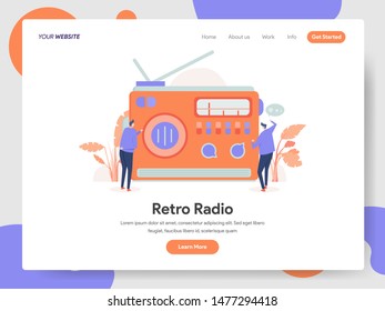 Landing page template of Retro Radio Illustration Concept. Modern design concept of web page design for website and mobile website.Vector illustration EPS 10